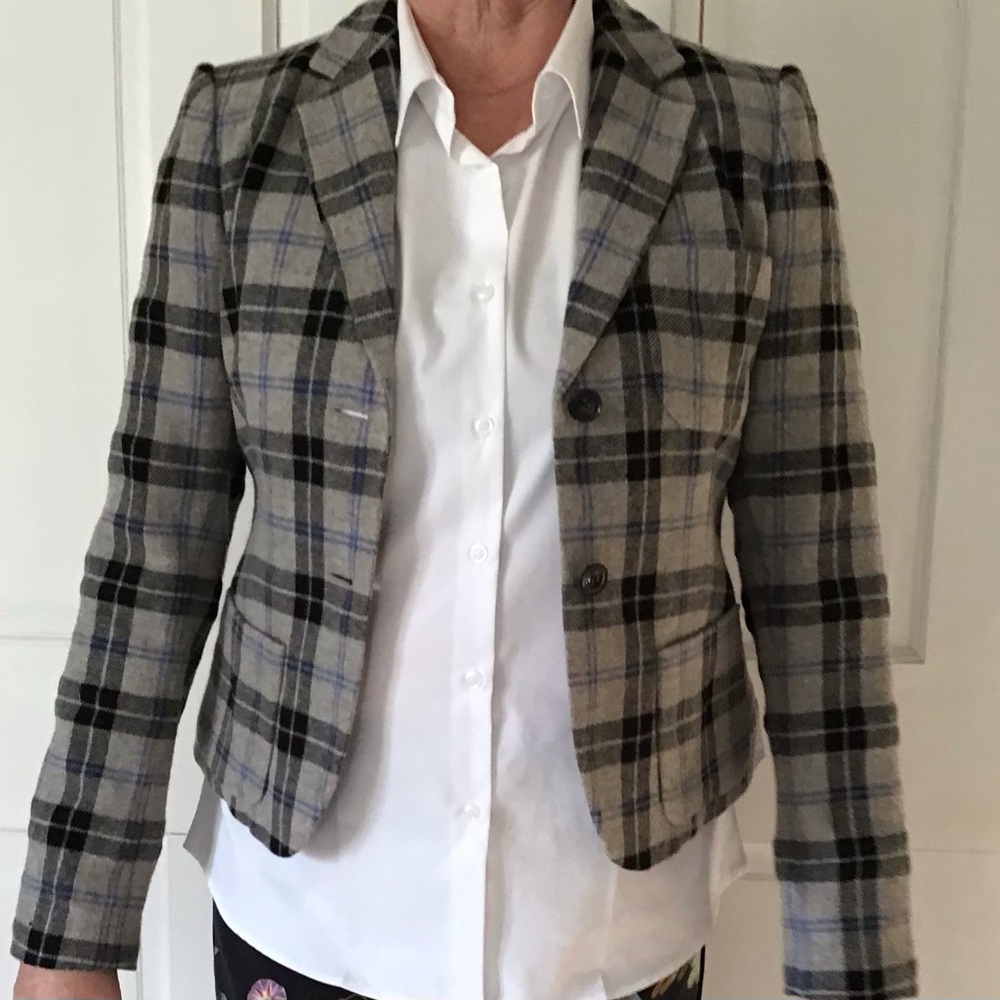 Theory Black/Gray/Blue Plaid Women's Blazer
